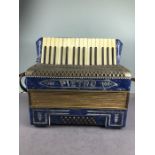 Piano accordion, 1950s Italian Pietro Accordion in chrome and Blue Pearlized finish, with carry