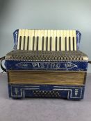 Piano accordion, 1950s Italian Pietro Accordion in chrome and Blue Pearlized finish, with carry
