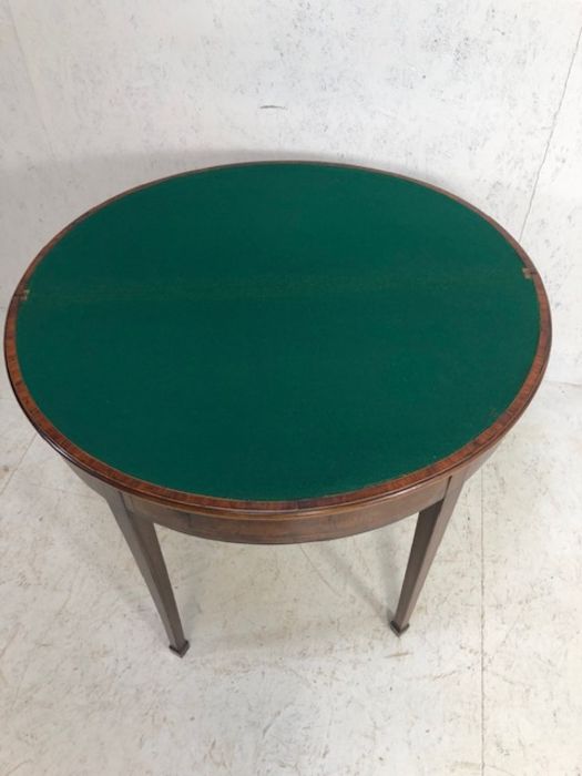 Antique furniture, Half moon side table on tapered legs opening to make a round card table, the - Image 9 of 13