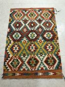 Oriental Rug, hand knotted wool Chobi Kilim with geometric pattern approximately 146 x 99 cm