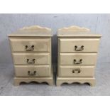 Pair of modern painted pine bedside drawers, 3 drawers to each. Approximately 44cm x 32cm 59cm