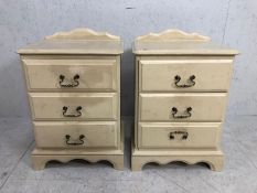 Pair of modern painted pine bedside drawers, 3 drawers to each. Approximately 44cm x 32cm 59cm