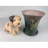 Denby pottery, A 1930s Denby vase and a pottery figure of a terrier