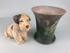 Denby pottery, A 1930s Denby vase and a pottery figure of a terrier