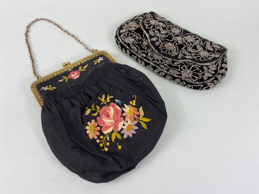Antique purses, Two 19th Century ladies evening purses/bags one being black silk velvet with fine