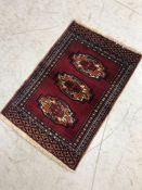 Oriental Rug, Hand Knotted wool Mori Jaldar Rug with geometric pattern approximately 65 x 44cm