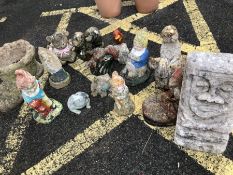Large collection of garden ornaments to include gnomes and frogs