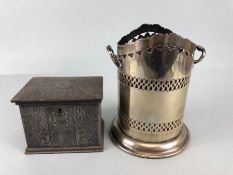 Silver plated wine bottle holder and a silver plated Britannia metal casket