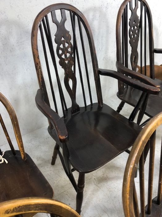 Six stick back Ercol dining chairs, and two wheel back carver chairs - Image 6 of 12