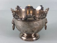 Silver English hallmarked slop bowl, scalloped rim with cherub faces and lion mask side rings