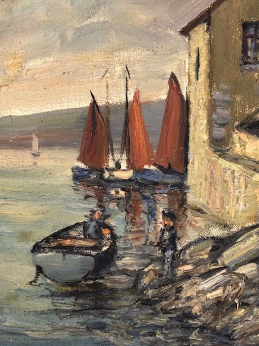 Oil Painting of Fowey, late 19th century oil painting of Fowey harbour, signed H Bennett, in a - Image 4 of 8