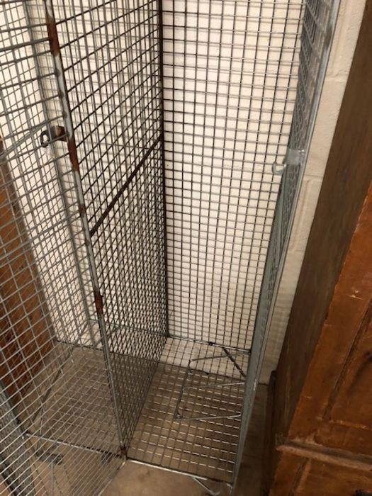 Vintage galvanised wire mesh Gym locker, 2 sections with hanging space and shelf above Approximately - Image 9 of 12