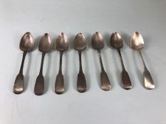 Antique Irish Silver, seven hallmarked silver spoons, Dublin 1835 handles engraved with a