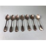 Antique Irish Silver, seven hallmarked silver spoons, Dublin 1835 handles engraved with a