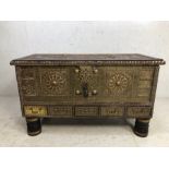 Zanzibar Chest, Late 20th century Zanzibar chest of dark wood, with 5 drawer base, covered with