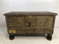 Zanzibar Chest, Late 20th century Zanzibar chest of dark wood, with 5 drawer base, covered with