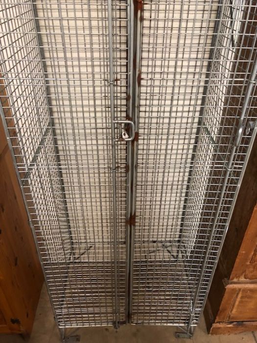 Vintage galvanised wire mesh Gym locker, 2 sections with hanging space and shelf above Approximately - Image 5 of 12