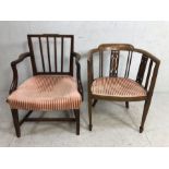 Reproduction regency side chairs, Two 19th century style side chairs, one tub style with tapered