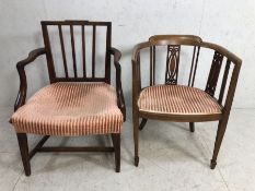 Reproduction regency side chairs, Two 19th century style side chairs, one tub style with tapered