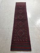 Oriental rug, Hand knotted wool Meshwani Runner with geometric pattern, approximately 227 x 53cm.