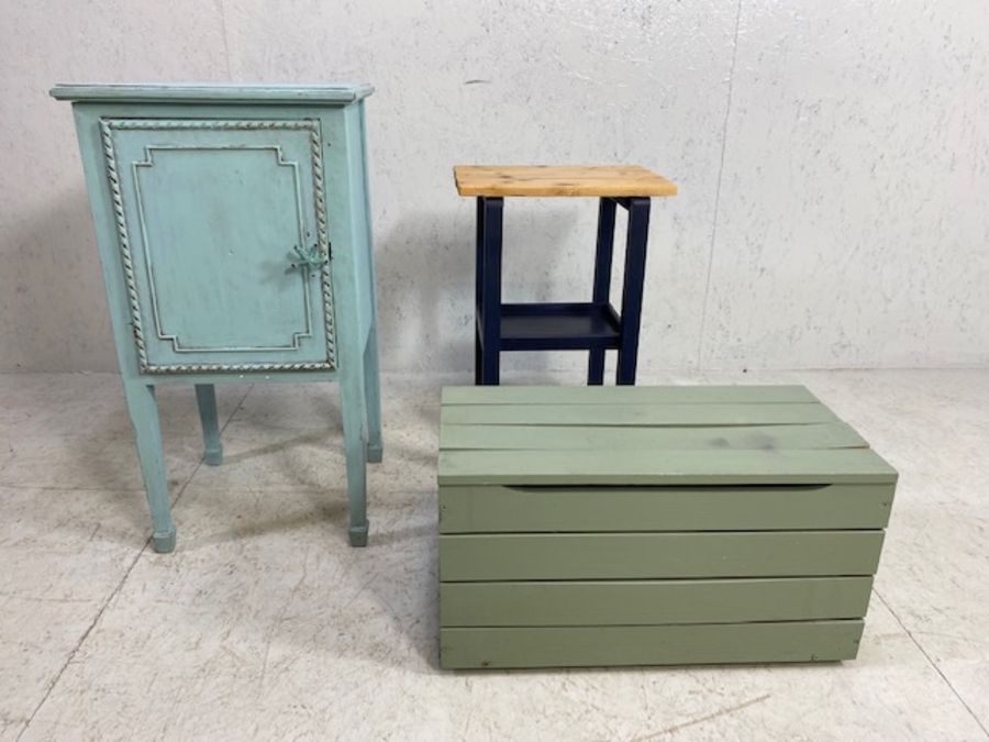 Painted furniture, vintage bedside cupboard with painted finish a slated pine box with painted