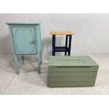 Painted furniture, vintage bedside cupboard with painted finish a slated pine box with painted