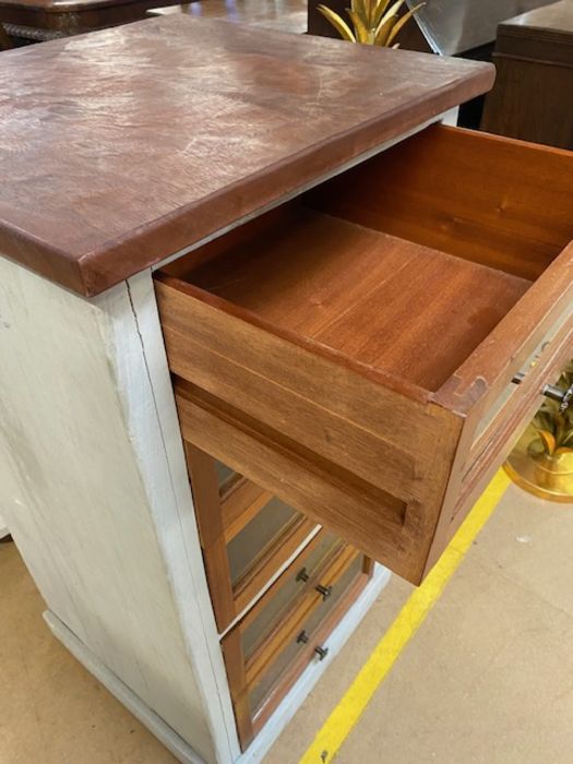 Stand alone milliners or drapers style chest of draws, run of 5 teak glass fronted draws, cabinet - Image 6 of 6