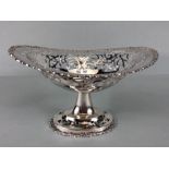 Silver hallmarked Bon Bon dish of oval and pierced form on pedestal base approx 17 x 13 x 9cm tall