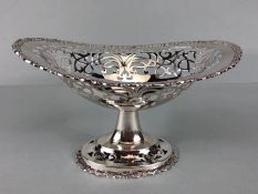 Silver hallmarked Bon Bon dish of oval and pierced form on pedestal base approx 17 x 13 x 9cm tall