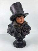 Plaster bust, 20th Century painted plaster bust of the artful dodger approximately 33cm high