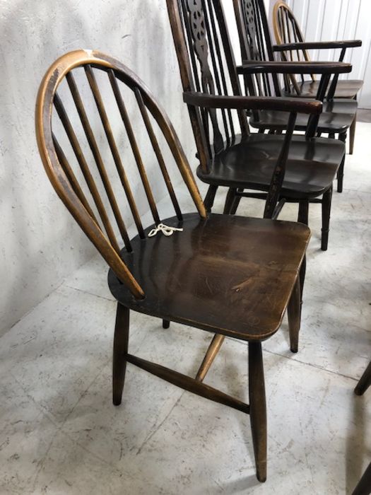 Six stick back Ercol dining chairs, and two wheel back carver chairs - Image 7 of 12