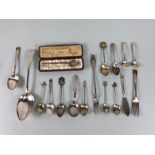 Silver spoons , a quantity of silver hallmarked spoons and other items to include 3 Georgian