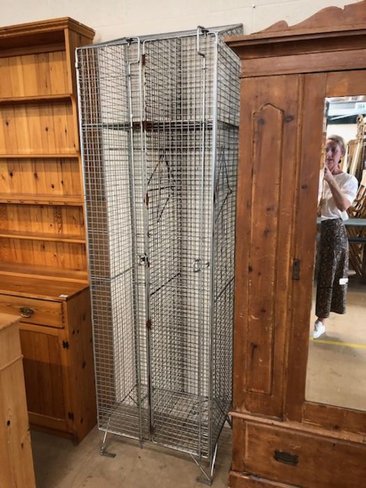 Vintage galvanised wire mesh Gym locker, 2 sections with hanging space and shelf above Approximately - Image 2 of 12