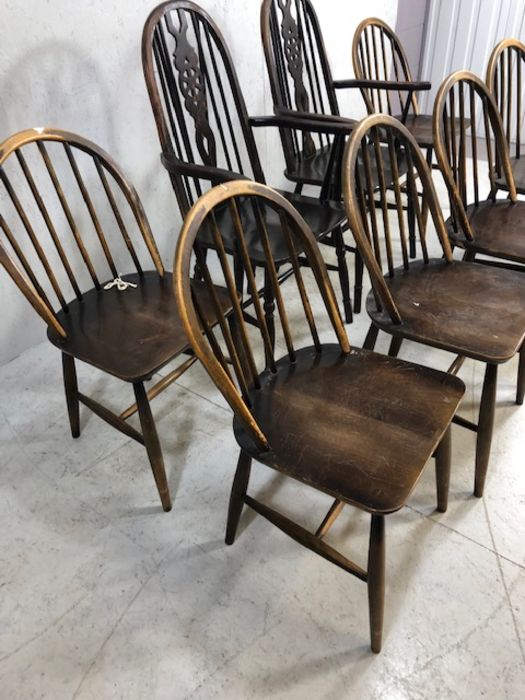 Six stick back Ercol dining chairs, and two wheel back carver chairs - Image 3 of 12