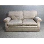 Modern Sofa, 2 seater sofa upholstered ni herring bone style material of oatmeal colour,