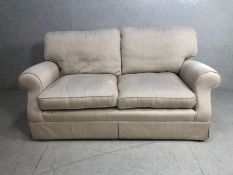 Modern Sofa, 2 seater sofa upholstered ni herring bone style material of oatmeal colour,