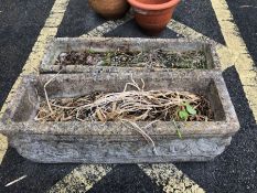 Two rectangular garden planters, approx 79cm in length