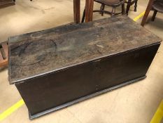 Early oak coffer of deep colour, with handmade iron hinges and lock, A/F, approx 106cm x 48cm x 42cm