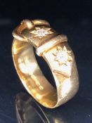 18ct gold buckle ring set with 2 diamonds, size V 1/2 , approximately 10.2g
