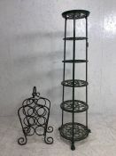 Metal Pot Stand and wine rack, Green painted metal 6 tier pot stand with lion paw feet approximately