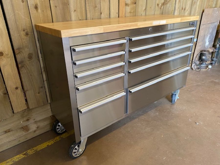 Large quality stainless steel storage unit for workshop or industrial style kitchen with wooden - Image 2 of 21