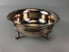 Antique silver, English silver hallmarked sugar dish London 1904 fluted edge with lion paw and