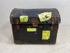 Trunk, Victorian oil cloth covered wicker dome top traveling trunk, approximately 76 x 53 x 63cm