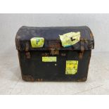 Trunk, Victorian oil cloth covered wicker dome top traveling trunk, approximately 76 x 53 x 63cm