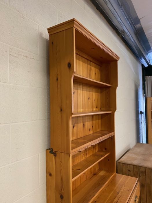 Pine kitchen dresser, two drawers, cupboards under, shelves over, approx 91cm wide x 215cm tall - Image 8 of 9