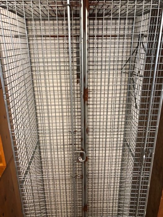 Vintage galvanised wire mesh Gym locker, 2 sections with hanging space and shelf above Approximately - Image 4 of 12