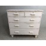 Antique Chest of drawers Painted White, run of 3 drawers with 2 above on turned legs,