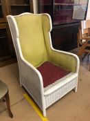 White cane wingback armchair with upholstered lining (no cushions), approx 114cm in height (at