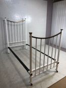 Single Bed Frame, Edwardian style single metal bed frame, white finish with brass detailed head