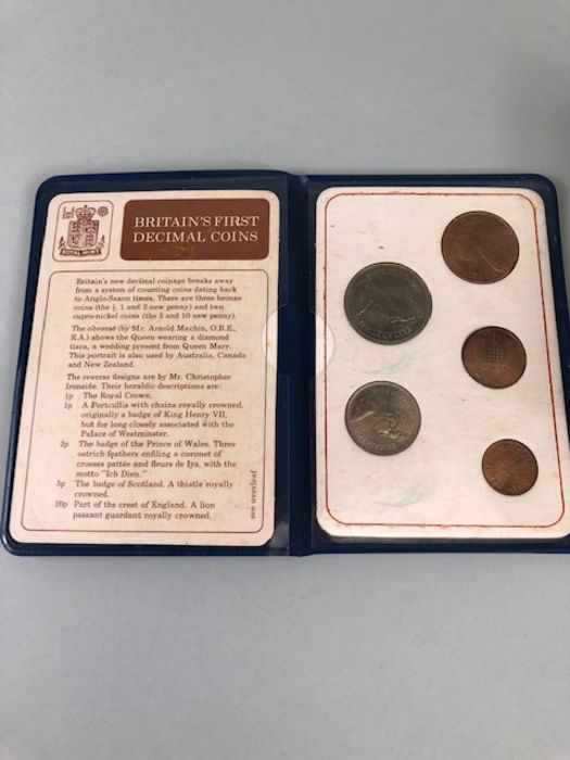 Coins, 2 sets of Britain's first decimal coins along with a silver 3d 1890, and 5 foreign coins - Image 2 of 7